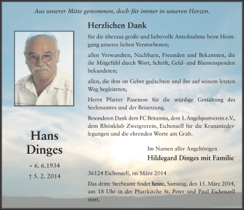 Traueranzeige von Hans Dinges 