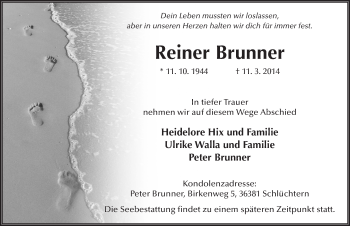 Traueranzeige von Reiner Brunner 
