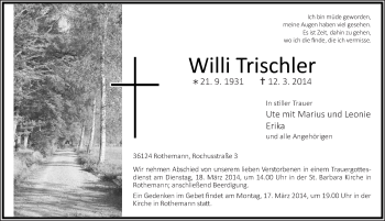 Traueranzeige von Willi Trischler 