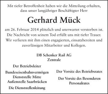 Traueranzeige von Gerhard Mück 