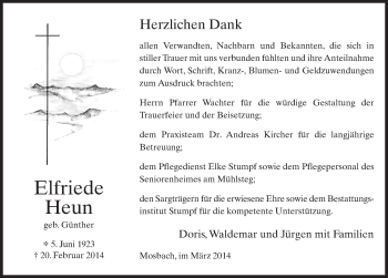 Traueranzeige von Elfriede Heun 