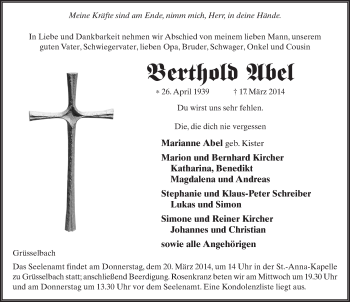 Traueranzeige von Berthold Abel 