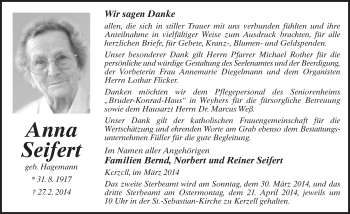 Traueranzeige von Anna Seifert 