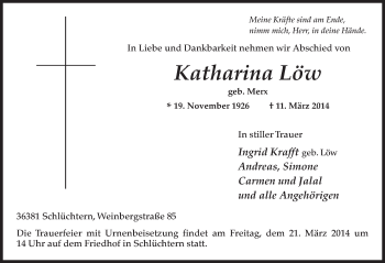 Traueranzeige von Katharina Löw 