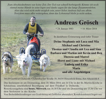 Traueranzeige von Andreas Grösch 