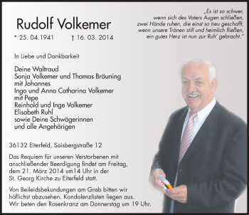 Traueranzeige von Rudolf Volkemer 