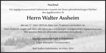 Traueranzeige von Walter Assheim 