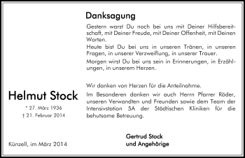 Traueranzeige von Helmut Stock 