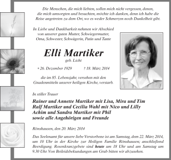 Traueranzeige von Elli Martiker 