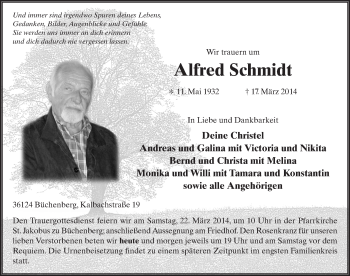 Traueranzeige von Alfred Schmidt 