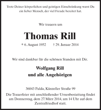 Traueranzeige von Thomas Rill 
