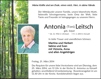 Traueranzeige von Antonia Leitsch 