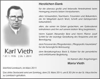 Traueranzeige von Karl Vieth 