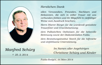 Traueranzeige von Manfred Schürg 