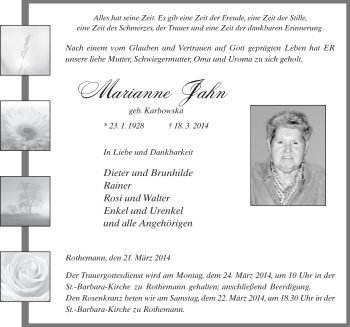Traueranzeige von Marianne Jahn 
