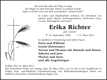 Traueranzeige von Erika Richter 