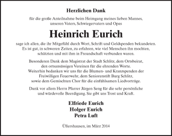 Traueranzeige von Heinrich Eurich 