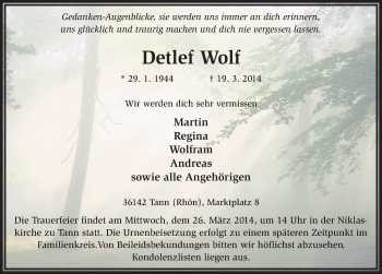 Traueranzeige von Detlef Wolf 