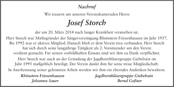 Traueranzeige von Josef Storch 