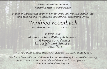 Traueranzeige von Winfried Feuerbach 