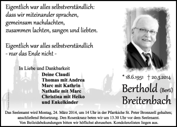 Traueranzeige von Berthold Breitenbach 