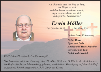 Traueranzeige von Erwin Möller 