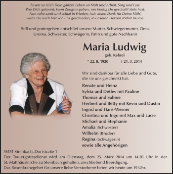 Traueranzeige von Maria Ludwig 