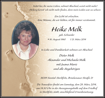 Traueranzeige von Heike Melk 