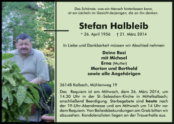 Traueranzeige von Stefan Halbleib 