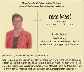 Traueranzeige von Irene Most 