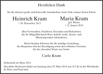 Traueranzeige von Heinrich Kram 