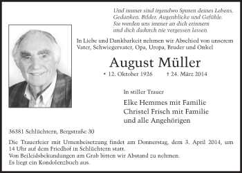 Traueranzeige von August Müller 
