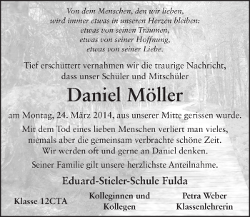 Traueranzeige von Daniel Möller 
