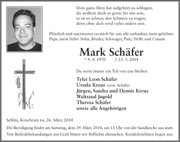 Traueranzeige von Mark Schäfer 