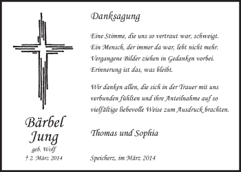 Traueranzeige von Bärbel Jung 