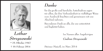 Traueranzeige von Lothar Strzyzewski 