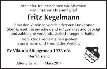 Traueranzeige von Friedrich Kegelmann 