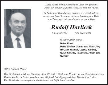 Traueranzeige von Rudolf Havlicek 