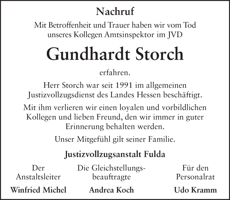  Traueranzeige für Gundhardt Storch vom 31.03.2014 aus 