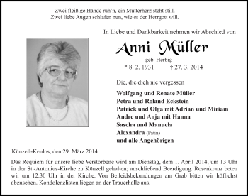 Traueranzeige von Anni Müller 