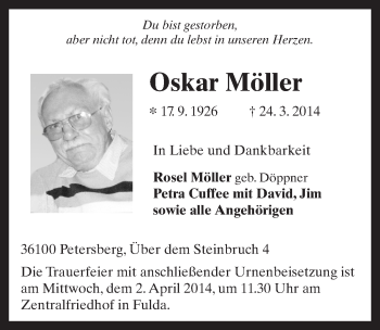 Traueranzeige von Oskar Möller 