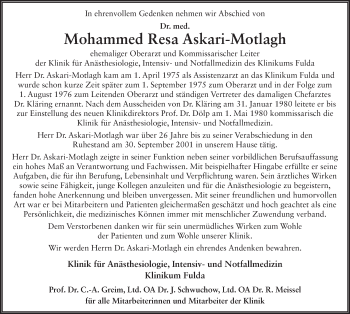 Traueranzeige von Mohammed Resa Askari-Motlagh 
