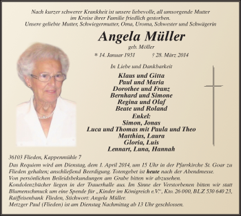 Traueranzeige von Angela Müller 