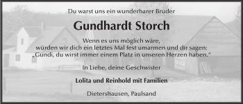 Traueranzeige von Gundhardt Storch 