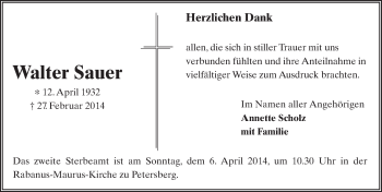 Traueranzeige von Walter Sauer 