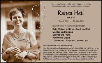 Traueranzeige von Rabea Heil 