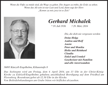 Traueranzeige von Gerhard Michalek 
