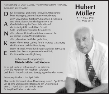 Traueranzeige von Hubert Möller 