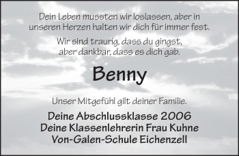 Traueranzeige von Benjamin Reus 
