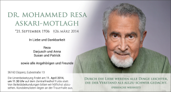 Traueranzeige von Mohammed Resa Askari-Motlagh 